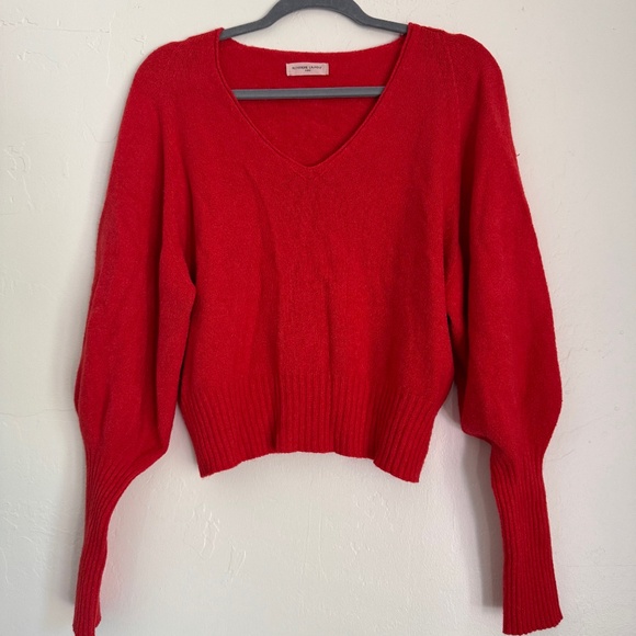 Alexandre Laurent Bright Red Puff Sleeve Sweater | Deep V-Neck | S/M - Picture 1 of 5